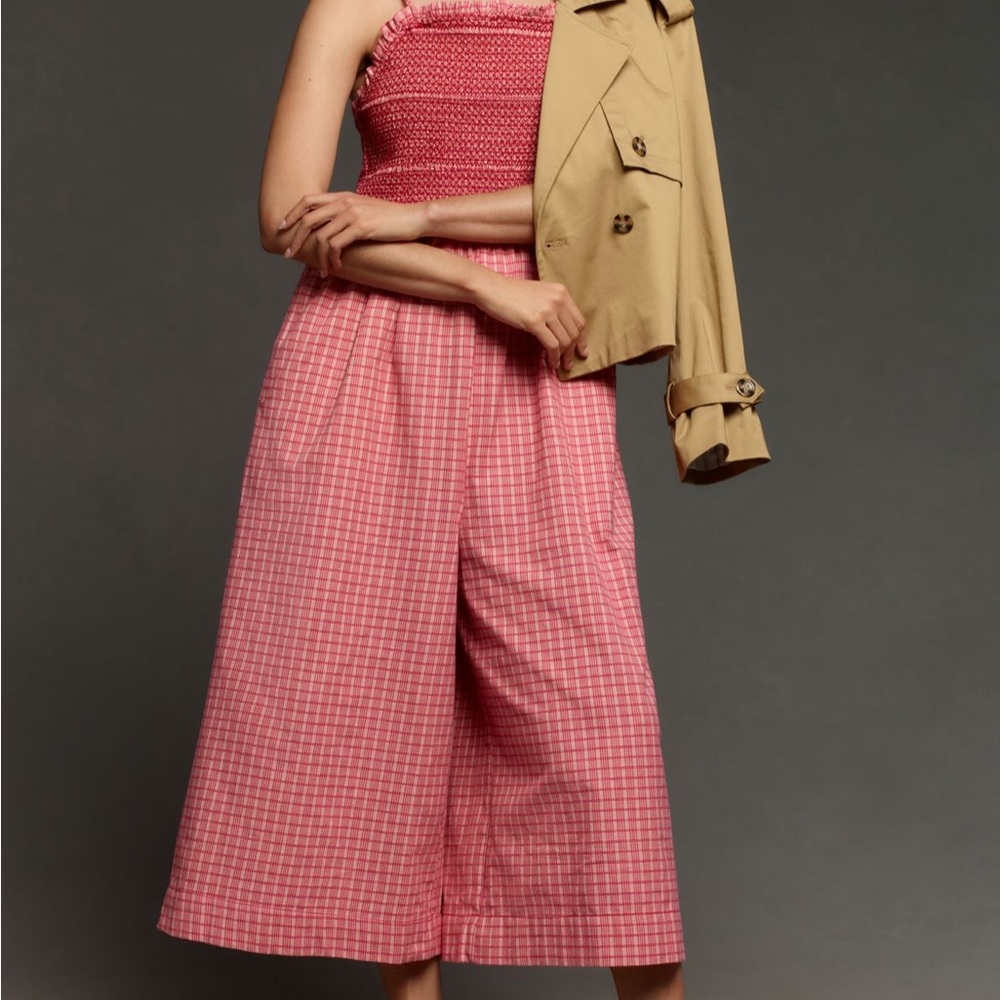 Maeve Basque Waist Smocked Wide Leg Jumpsuit size M